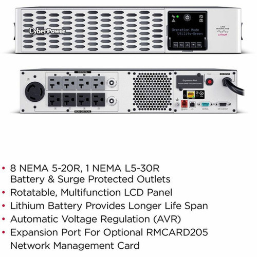 CyberPower Smart App Sinewave PRL3000RT2UC 3000VA Towerrack convertible UPS - 2U TowerRack Convertible - AVR - 2 Hour Recharge - 4 - PRL3000RT2UC