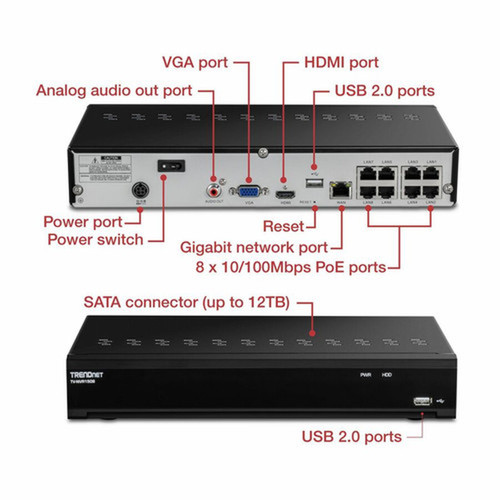 TRENDnet 8-Channel H265 4K 8MP PoE NVR - Network Video Recorder - HDMI - 4K Recording TV-NVR1508