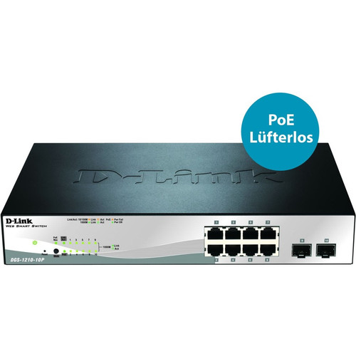 D-Link 10-Port Gigabit Web Smart Switch Including 2 Gigabit SFP Ports - 8 Ports - Manageable - 3 Layer Supported - Twisted Pair, Fiber (Fleet Network)