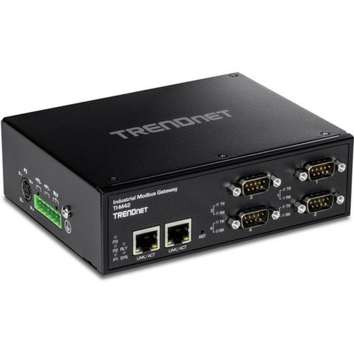 TRENDnet 4-Port Industrial Modbus Gateway - Twisted Pair - 2 x Network RJ-45 - 4 x Serial Port - 10100Base-TX - Fast Ethernet - DIN TI-M42