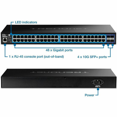 TRENDnet 52-Port Gigabit Web Smart Switch with 10G SFP Ports - 48 Ports - Manageable - Gigabit Ethernet 10 Gigabit Ethernet - - TAA TEG-3524S