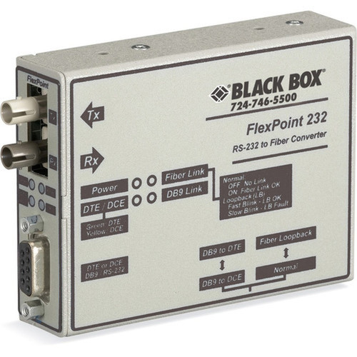 Black Box FlexPoint RS-232 to Fiber Converter - New - 1 x ST Ports - DuplexST Port - Multi-mode - 16 Mile - Power Supply - External ME660A-MST