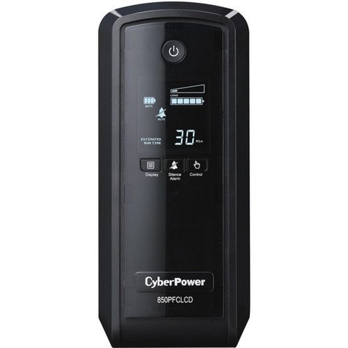 CyberPower_CP850PFCLCD_UPS_850VA_510W_PFC_compatible_Pure_sine_wave_-_850VA510WMini-tower_198Minute_Full_Load_-_10_x_NEMA_5-15R_-_CP850PFCLCD