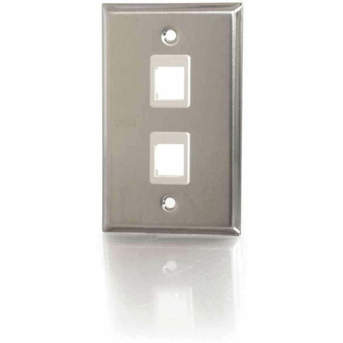 C2G Keystone Faceplate - 2 x Total Number of Sockets - 1-gang - Wall Mount Flush Mount - Stainless Steel - Plastic - TAA Compliant 37094