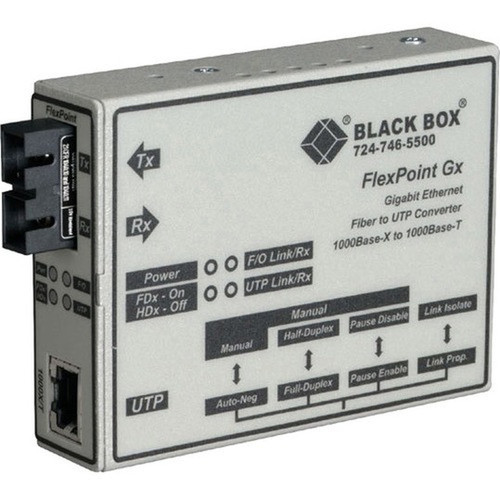 Black Box FlexPoint Gigabit UTP to Fiber Media Converter - 1 x Network RJ-45 - 1 x SC Ports - DuplexSC Port - Multi-mode - Gigabit - LMC1003A-R3