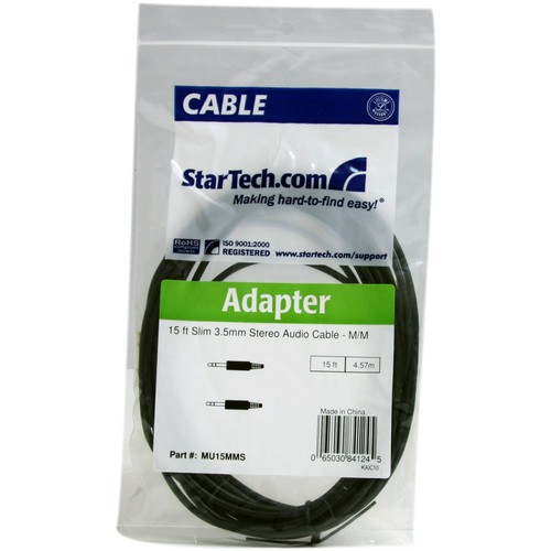 StarTechcom_15_ft_Slim_35mm_Stereo_Audio_Cable_-_MM_-_Mini-phone_Male_Stereo_Audio_-_Mini-phone_Male_Stereo_Audio_-_15ft_-_Black_MU15MMS