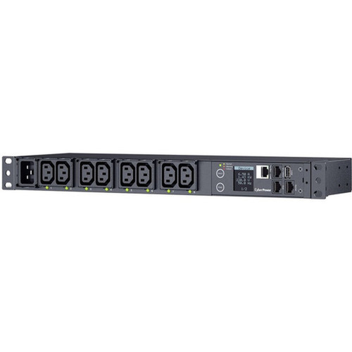 CyberPower PDU41005 Single Phase 100 - 240 VAC 20A Switched PDU - 8 Outlets 10 ft IEC-320 C20 Horizontal 1U SNMP LCD 3YR PDU41005