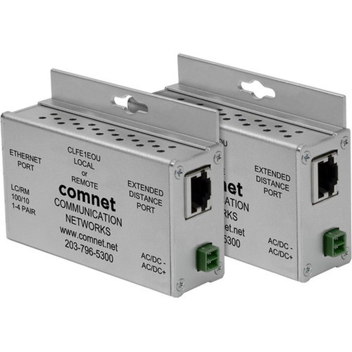 ComNet Ethernet-over-Copper Extender With Pass-Through PoE - Network RJ-45 - 5000 ft 1524000 mm Extended Range CLKFE1EOU