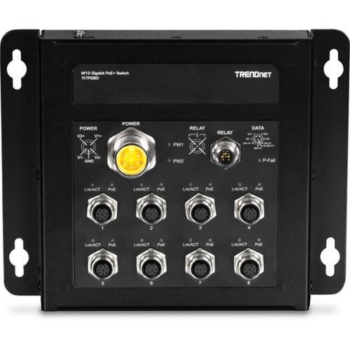 TRENDnet 8-Port Industrial EN50155 M12 Gigabit Poe Railway Switch PoE Power Budget 200W48Vdc 100W24Vdc M23 Power Interface - TI-TPG80