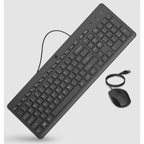 HP 150 Wired Mouse and Keyboard - USB Type A Plunger Cable Keyboard - Black - USB Type A Cable Mouse - Optical - 1600 dpi - Black - 240J7AAABL