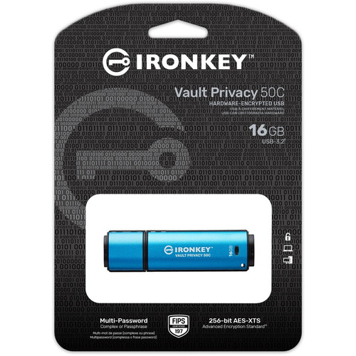 Kingston IKVP50C/16GB IronKey Vault Privacy 50 Series 16GB USB 3. 2 Type C Flash Drive
