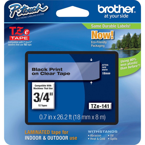 Brother P-Touch TZe Flat Surface Laminated Tape - 3/4" Width x 26 1/5 ft Length - Clear - 1 Each (Fleet Network)
