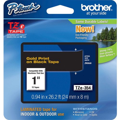 Brother P-touch TZe 1" Laminated Tape Cartridge - 15/16" Width x 26 1/4 ft Length - Rectangle - Thermal Transfer - Gold, Black - 1 (Fleet Network)