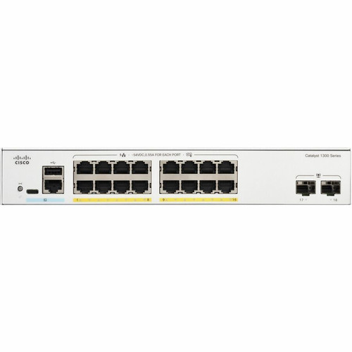 Cisco Catalyst C1300-16FP-2G Ethernet Switch - 16 Ports - Manageable - Gigabit Ethernet - 10/100/1000Base-T, 1000Base-X - 3 Layer - - (C1300-16FP-2G)