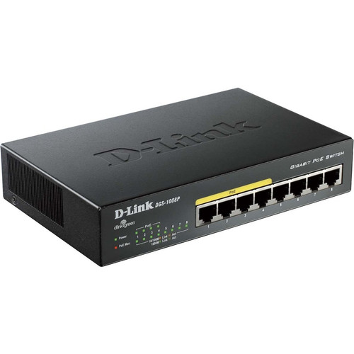 D-Link DGS-1008P Ethernet Switch - 8 Ports - 2 Layer Supported - Twisted Pair - PoE Ports - Desktop - Lifetime Limited Warranty (Fleet Network)