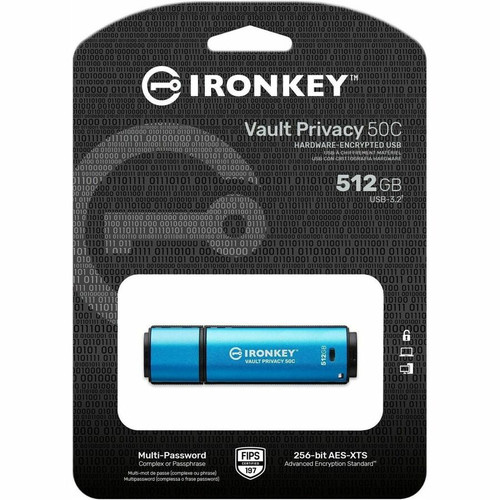 IronKey Vault Privacy 50 Series 512GB Usb 3.2 (Gen 1) Type C Flash Drive - 512 GB - USB 3.2 (Gen 1) Type C - 310 MB/s Read Speed - 250 (IKVP50C/512GB)