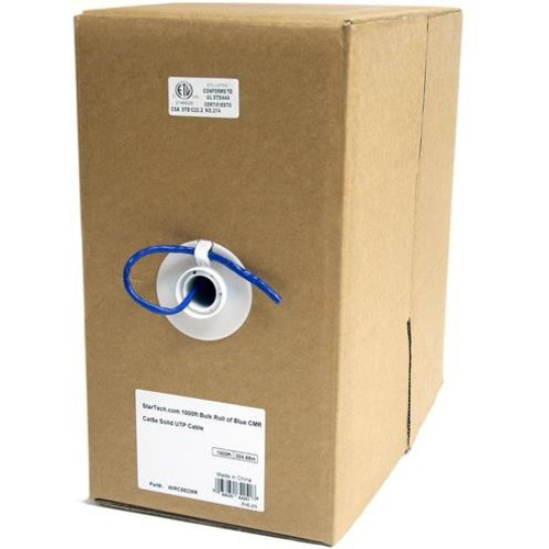 StarTech.com 1000ft CAT5e Ethernet Cable - Blue - Bulk Roll - Solid UTP Cable - CMR Rated - Box of CAT5e Network Wire Cable - Make in (Fleet Network)