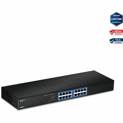 TRENDnet 16-Port Unmanaged Gigabit GREENnet Switch, 16 x RJ-45 Ports, 32Gbps Switching Capacity, Fanless, Rack Mountable, Network - (Fleet Network)
