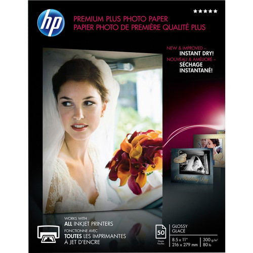 HP Premier Plus Inkjet Print Photo Paper - Letter - 8 1/2" x 11" - 80 lb Basis Weight - Glossy - 1 / Pack - White (Fleet Network)