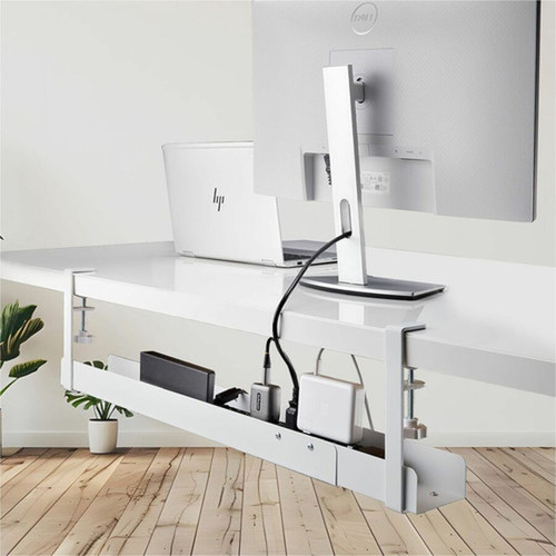 StarTechcom Under Desk Cable Management Tray Length Adjustable Clamp-On Installation No Drilling Required White - Length cable to CALW-DESK-CABLE-TRAY