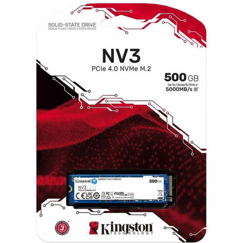 Kingston NV3 500 GB Solid State Drive - M2 2280 Internal - PCI Express NVMe PCI Express NVMe 40 x4 - Desktop PC Notebook Device - SNV3S500G