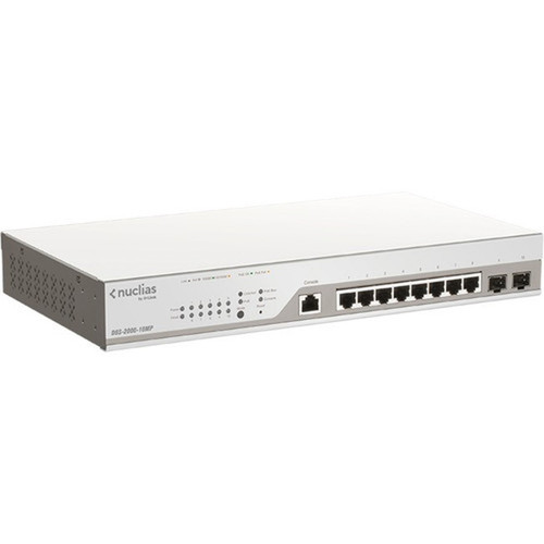D-Link 10-Port Nuclias Cloud-Managed PoE Switch - 10 Ports - Manageable - 2 Layer Supported - Modular - 2 SFP Slots - Optical Fiber DBS-2000-10MP