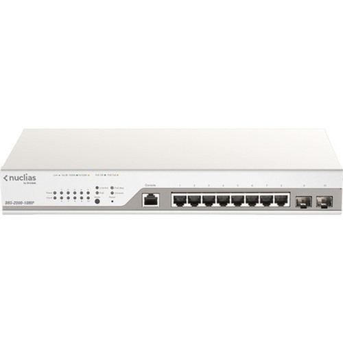 D-Link 10-Port Nuclias Cloud-Managed PoE Switch - 10 Ports - Manageable - 2 Layer Supported - Modular - 2 SFP Slots - Optical Fiber DBS-2000-10MP