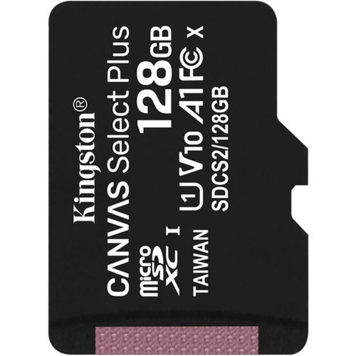 Kingston Canvas Select Plus SDCS2 128 GB Class 10UHS-I U1 microSDXC - 1 Pack - 100 MBs Read SDCS2128GBSP