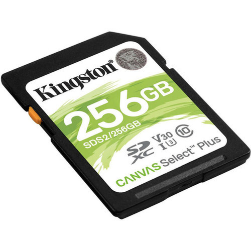 Kingston Canvas Select Plus SDS2 256 GB Class 10UHS-I U3 SDXC - 1 Pack - 100 MBs Read - 85 MBs Write - Lifetime Warranty SDS2256GB