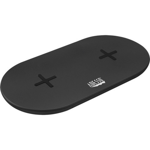 Adesso 15W Max Qi-Certified Dual 2-Coil Wireless Fast Charging Pad - 12 V DC Input - Overcharge Protection AUH-1040