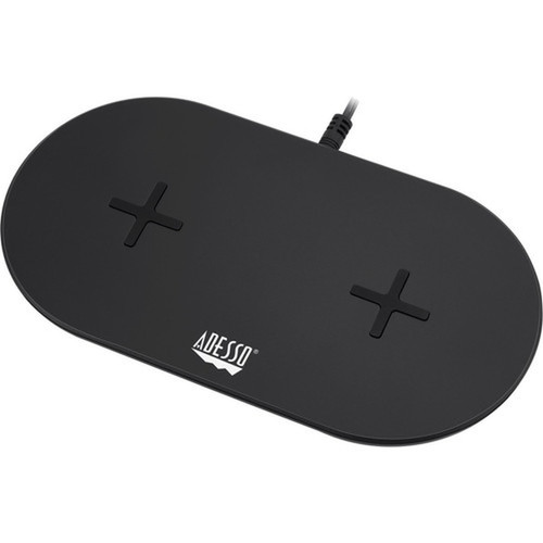 Adesso 15W Max Qi-Certified Dual 2-Coil Wireless Fast Charging Pad - 12 V DC Input - Overcharge Protection AUH-1040
