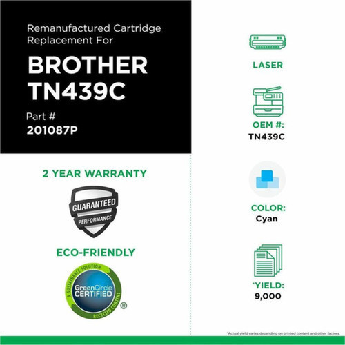 CIG Remanufactured Ultra High Yield Laser Toner Cartridge - Alternative for Brother TN439C TN439C - Cyan Each - 9000 Pages 201087P