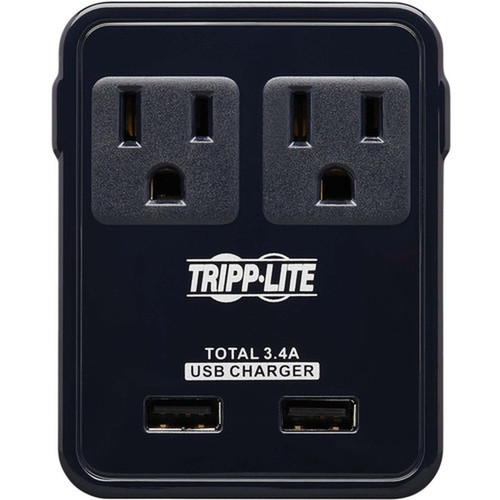 Tripp Lite by Eaton Safe-IT SK2UTRAVAM 4-Outlets Power Plug - 2 x NEMA 5-15R 2 x USB Receptacle - 120 V AC  10 A 230 V AC - Black SK2UTRAVAM