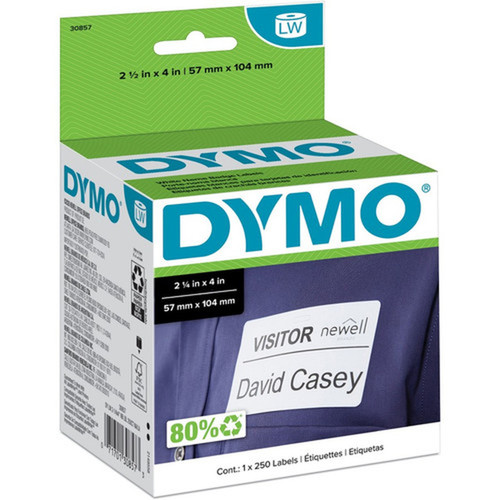 Dymo LabelWriter Adhesive Name Badges - 4 Width x 2 14 Length - Removable Adhesive - Rectangle - Direct Thermal - White - 250  - 30857