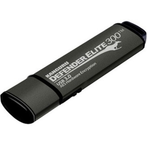 Kanguru Defender Elite300 FIPS 140-2 Certified SuperSpeed USB 30 secure flash drive 16G - 16 GB - USB 30 - Black - 256-bit AES - 3 KDFE300-16G