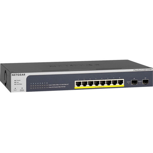 Netgear ProSAFE 8-Port PoE Gigabit Smart Managed Switch with 2 SFP Ports GS510TPP - 8 Ports - Manageable - Gigabit Ethernet - - 3 - GS510TPP-100NAS