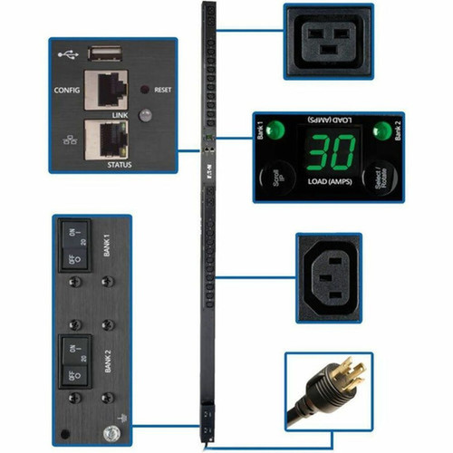 Tripp Lite by Eaton PDUMNV30HVLX 558kW Single-Phase Monitored PDU - Monitored - NEMA L6-30P - 20 x IEC 60320 C13 4 x IEC 60320 C19 PDUMNV30HVLX