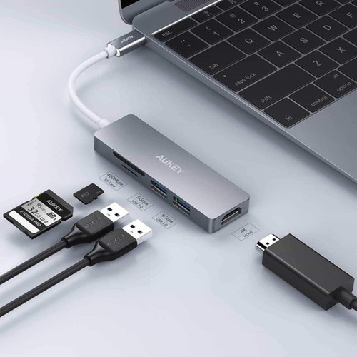 AUKEY 5 Port USB C Hub Space Grey - for NotebookSmartphone - USB Type C - USB Type-C - HDMI - Wired CB-C72