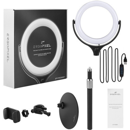 Ergopixel Desktop Tripod Stand With LED Ring Light - Black - Tripod Mount - Black EP-PC0001