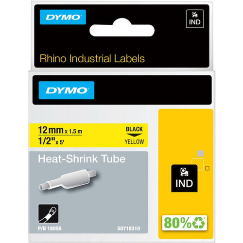 Dymo Heat Shrink Tube Label - 05 Width x 5ft Length - Rectangle - Polyolefin - Thermal Transfer - Yellow 18056