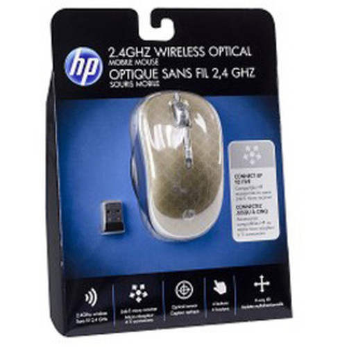 HP 24GHz Wireless Mobile Mouse - Optical - Wireless - Radio Frequency - 240 GHz - Butter Gold - USB - 1750 dpi - Scroll Wheel - 4 - 0