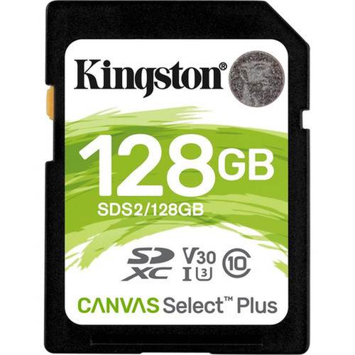 Kingston Canvas Select Plus SDS2 128 GB Class 10UHS-I U3 SDXC - 1 Pack - 100 MBs Read - 85 MBs Write - Lifetime Warranty SDS2128GB