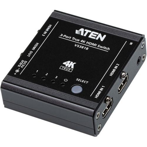 ATEN 3-Port True 4K HDMI Switch - 4096 x 2160 - 4K - 3 x 1 - Display - 1 x HDMI Out VS381B