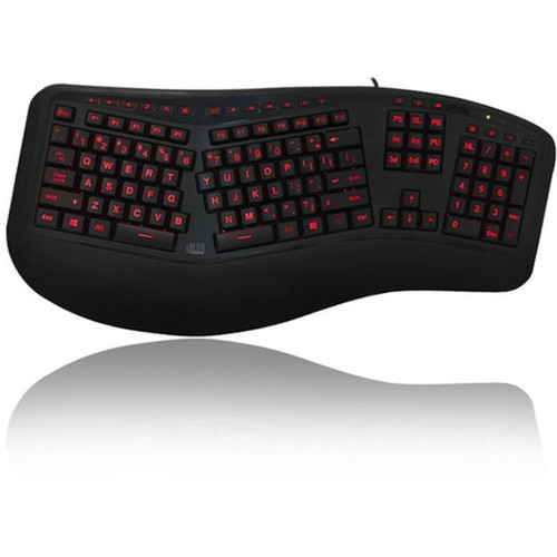 Adesso AKB-150EB-FR Color Illuminated Ergonomic Keyboard - Cable Connectivity - USB Interface Media Player Internet Multimedia Next AKB-150EB-FR