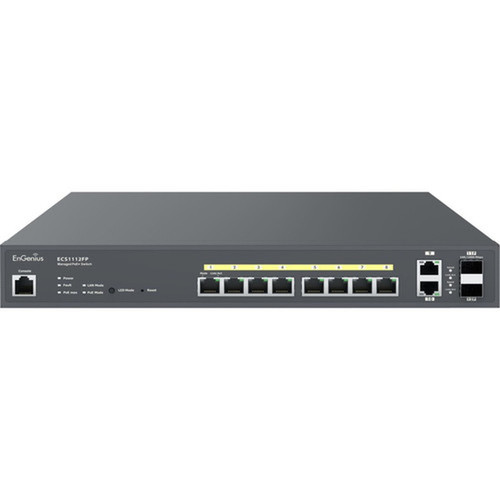 EnGenius Cloud Managed 8-Port Gigabit 130W PoE Switch - 8 Ports - Manageable - 2 Layer Supported - Modular - 2 SFP Slots - 15280 W - ECS1112FP