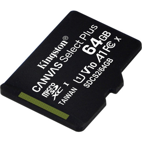 Kingston Canvas Select Plus SDCS2 64 GB Class 10UHS-I U1 microSDXC - 1 Pack - 100 MBs Read - Lifetime Warranty SDCS264GBSP