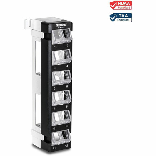TRENDnet 12-Port Blank Angled Wall Mount Keystone Patch Panel - 12 Ports - Black Powder Coat - Wall Mountable TC-KP12V