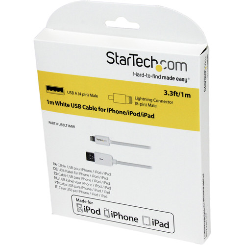 StarTechcom_1m_3ft_White_Apple_8-pin_Lightning_Connector_to_USB_Cable_for_iPhone__iPod__iPad_-_33_ft_LightningUSB_Data_Transfer_USBLT1MW