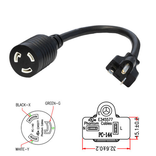 1ft NEMA 5-20P to NEMA L5-20R Power Cable - 12AWG - SJT Jacket 20A 125V