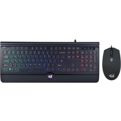 Adesso EasyTouch 137CB Illuminated Gaming Keyboard  Mouse Combo - USB Cable - 104 Key - English US - Black - USB Cable Mouse - - - AKB-137CB